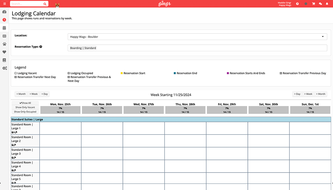 Capacity management in Gingr dog boarding software