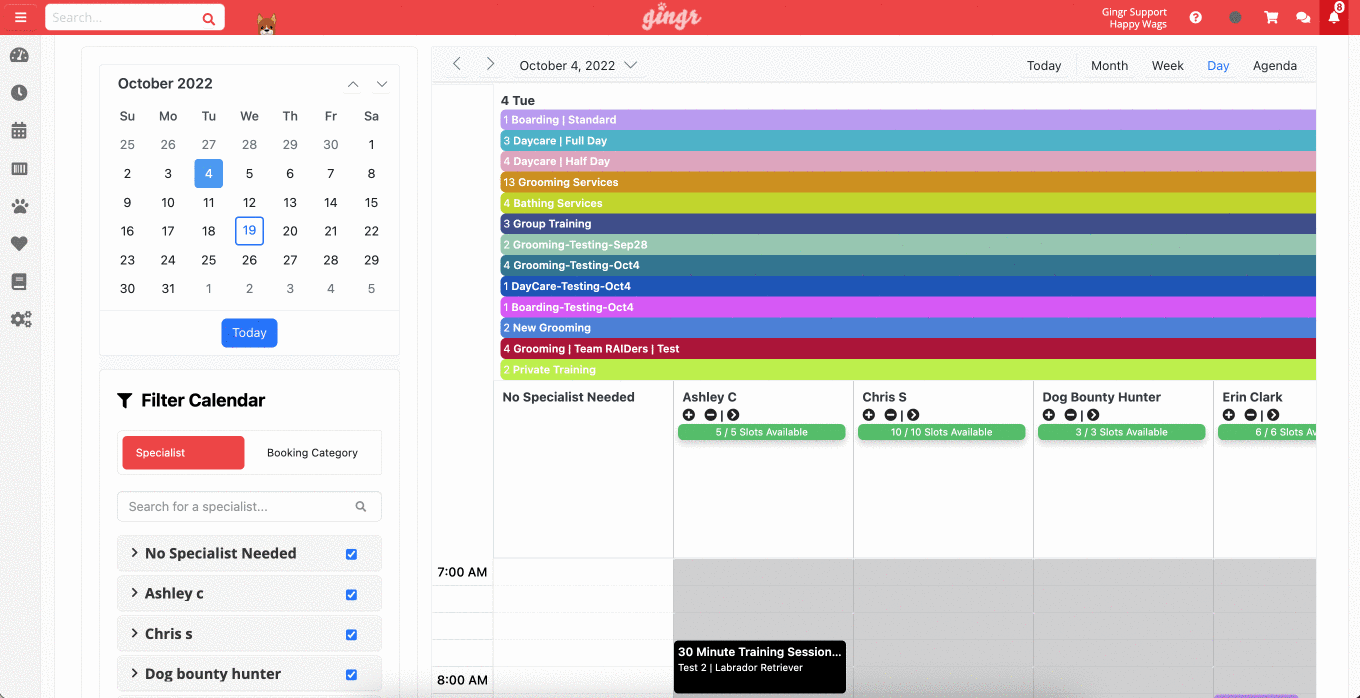 Gingr facility calendar for pet-care businesses