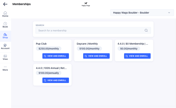 membership selection in Gingr screenshot