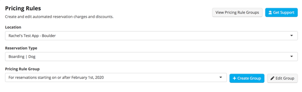 pricing rules in Gingr pet software screenshot