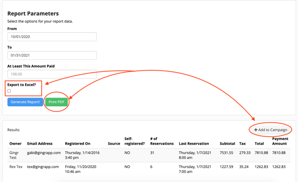 customer spend report export feature