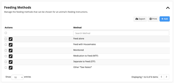 feeding instruction setup in Gingr