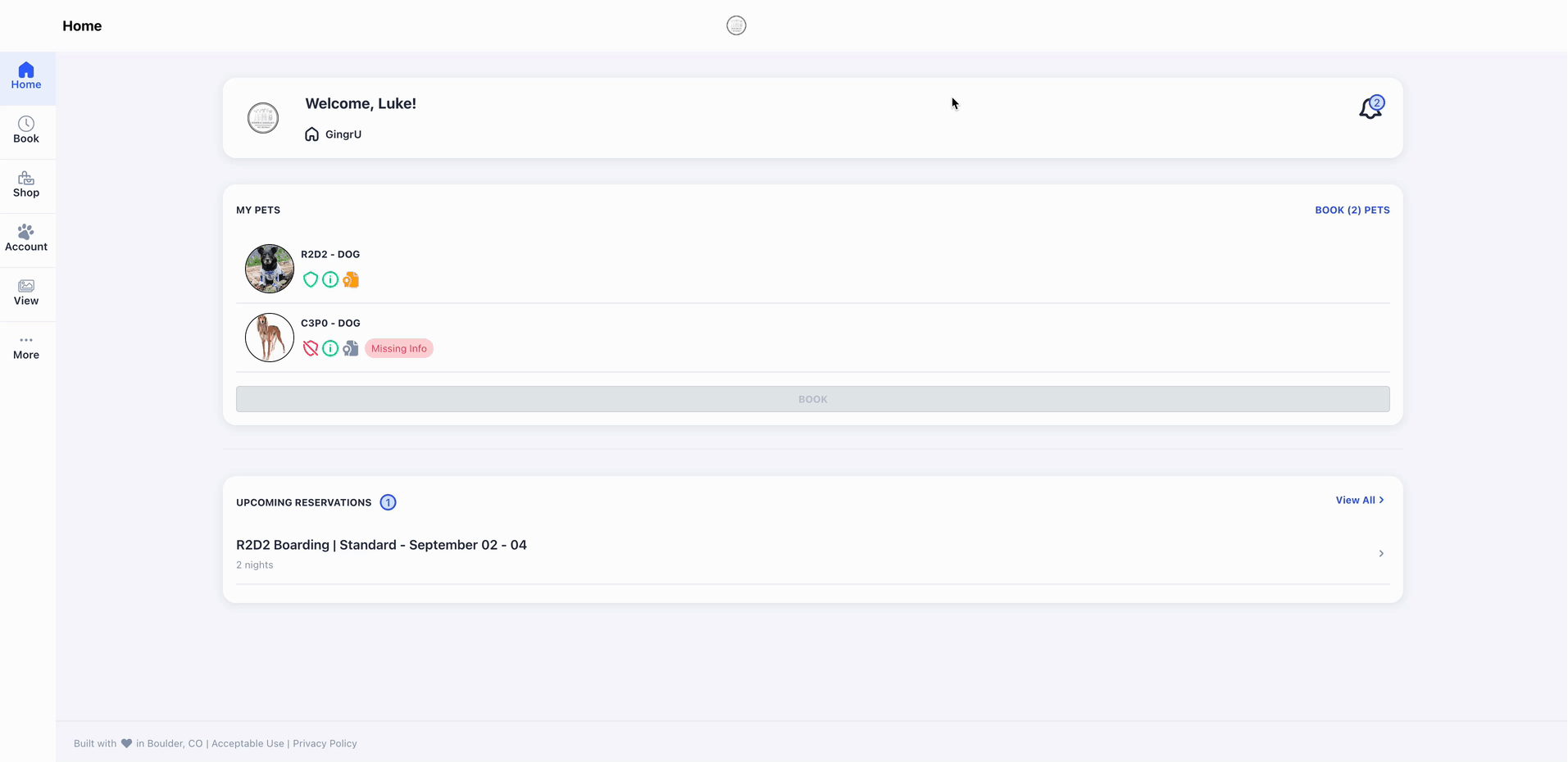 Pet Parent portal in Gingr gif