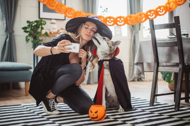selfie with a dog in costume
