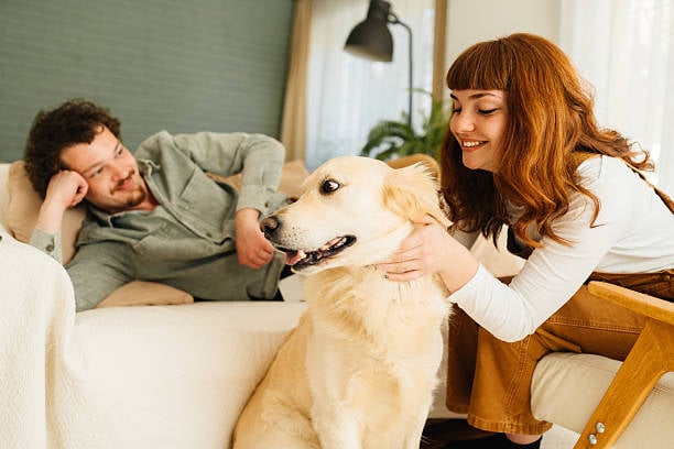 pet parents at home with dog
