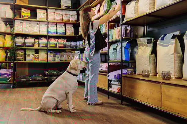 pet food retail display at pet-care business