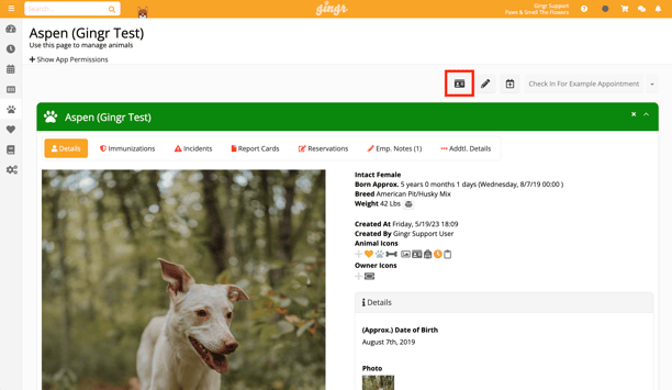 Gingr pet software pet profile