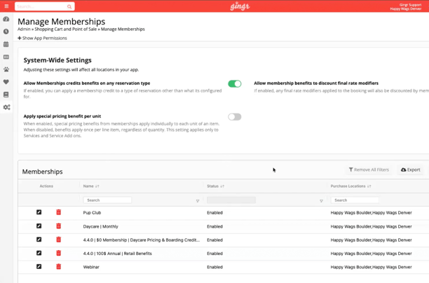 managing memberships in Gingr