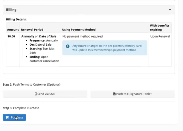 membership billing details in gingr