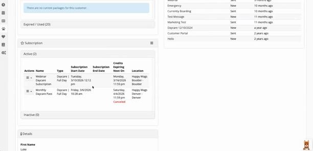 Gingr subscription setup in pet software dashboard