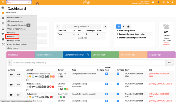 waitlist feature in Gingr