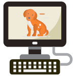 This image shows a dog on a computer screen, demonstrating the importance of researching dog daycare software before investing.